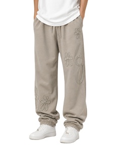 Unisex <b>Oversized</b> Jogger <b>Sweatpants</b> Embossed Floral Design Elastic Waist Casual Streetwear Loose Fit Lounge Trousers - Product Image 2