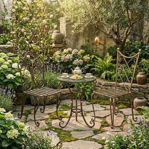 Ensemble de table et chaises de jardin empilables en aluminium moulé, résistant à l'eau, au UV et au design traditionnel, idéal pour balcon - Vente en gros - Product Image 2