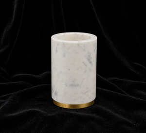 White <b>Marble</b> Round Storage <b>Jar</b> with Gold Base Handmade Luxury Bathroom Organizer Holder for Cotton Swabs and Accessories - Product Image 4