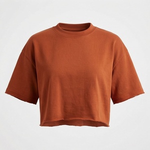 Camiseta Corta de Verano Personalizada para Mujer, Color Sólido, Manga Corta, Cuello Redondo, Sexy, de Algodón, Informal, a la Moda - Product Image 1