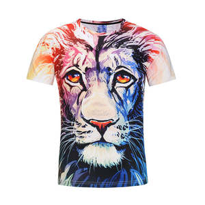 Camiseta de Manga Corta Transpirable para Hombre, Cuello Redondo, con Estampado de León Colorido en la Parte Delantera, Estilo Casual, Tejido de Poliéster - Product Image 1