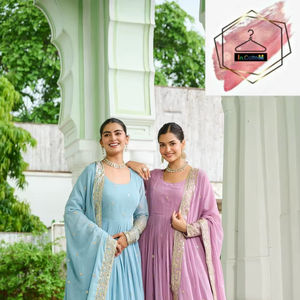 Vestido Anarkali de Diseñador con Dupatta, Georgette Sintético con Bordado, Vestido Anarkali con Lentejuelas y Dupatta con Bordado - Product Image 1