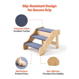3-Step Wood Pet Stairs with 150lbs Load Capacity Non-Slip Surface Stable Design for Cats <b>Dogs</b> to Reach High <b>Beds</b> <b>Sofas</b> Cars - Product Image 4