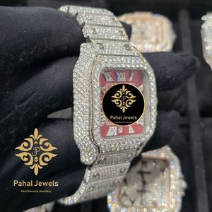 นาฬิกาข้อมือเพชรทรงสี่เหลี่ยมหรูหรา Pahal Jewels หน้าปัดสีแดง คริสตัลแซฟไฟร์ ขนาด 16 มม. สแตนเลสสตีล ระบบจักรกลอัตโนมัติ แสดงวันที่ แฟชั่นสำหรับผู้หญิง - Product Image 3