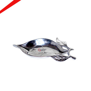 Bandeja de Servicio de Alimentos de Lujo para el Hogar y Hoteles, de Aluminio con Diseño de Hojas Pulidas Plateadas y Madera de Calidad Superior - Product Image 5
