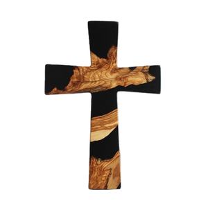 Cruz de pared de resina y madera de mango, crucifijo de epoxi religioso único, regalo de confirmación de primera comunión - Product Image 1