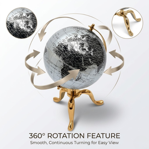 Globo Terráqueo de Escritorio Premium |   Mapa negro plateado con soporte de trípode de aluminio dorado |   Globo Terráqueo Educativo para Decoración de Oficina - Product Image 4