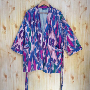 Bata Kimono con Estampado de Dibujos Animados para Mujer, Suave y Transpirable, 100% Algodón, Camisón de Verano Hecho a Mano, Cuello en V, Cintura Elástica, Largo hasta la Rodilla/Completamente Largo - Product Image 1