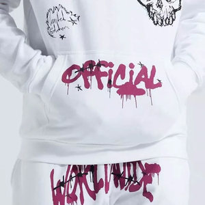 Conjunto Deportivo de Invierno con Capucha Unisex Blanco, Sudadera y Pantalones de Algodón con Estampado de Calavera, Cintura Elástica, Transpirable - Product Image 3