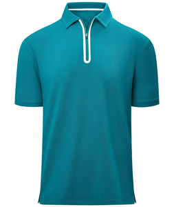 Camiseta de Golf Personalizada para Hombre, 100% Algodón Jersey, Manga Corta, Cierre de Cremallera de un Cuarto, Logotipo Frontal Impreso por Transferencia Térmica, Estilo Casual - Product Image 1