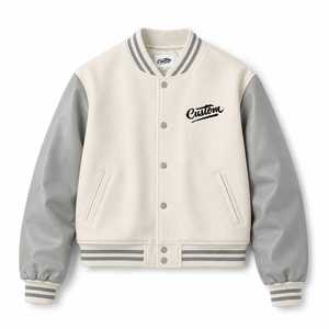 Chaqueta Varsity Personalizada para Hombre, Color Sólido, con Mangas Grises, Letra Bordada en la Parte Delantera, Cuello Camisero, Casual, Invierno, Resistente al Viento - Product Image 2