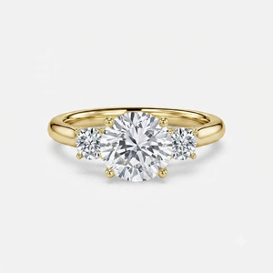 Bague de promesse tendance pour femme, personnalisée, en or massif 14 carats, classique, sertie de trois pierres en moissanite, cadeau idéal pour mariage - Product Image 1