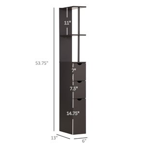 Meuble de salle de bain compact autoportant à 2 niveaux, solution en lin marron avec étagères et tiroirs peu encombrants pour la maison, l'hôpital, la chambre à coucher - Product Image 3