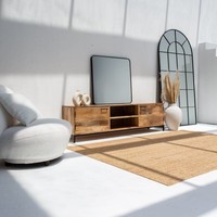 Meuble TV en bois Vandana Novara Mira à 2 portes, console de divertissement minimaliste en bois massif moderne