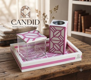 <b>Pink</b> Geometric Incense Burner Resin MDF Aromatherapy Diffuser Holder <b>Home</b> Fragrance Tray Set - Product Image 1