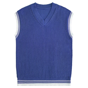 Custom Men's Solid Color Anti-shrink Front Logo V-neck Base Knit Sleeveless Pullover Sweater <b>Vest</b> Spring - Product Image 4