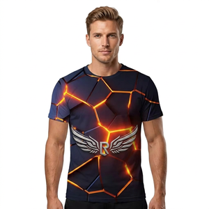 Men's <b>Geometric</b> Pattern Short Sleeve T-<b>Shirt</b> O-Neck Slim Fit Breathable Knitted Polyester Casual Style - Product Image 6