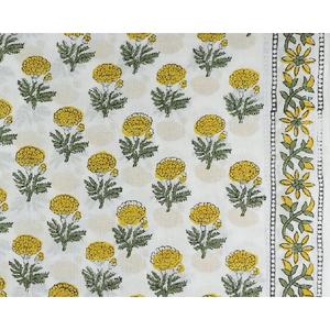 Yellow Marigold <b>Flower</b> Block Print Lightweight 100% Cotton Fabric for Women's Indian Style Apparel for Running Bags Covers Boys - Product Image 1