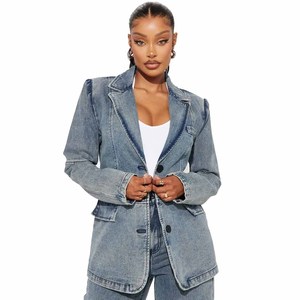 Chaqueta vaquera corta para mujer con adornos de cristales de imitación, manga larga, cuello vuelto, estilo primavera - Product Image 4