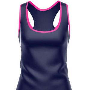 Women Sublimation Printed Netball <b>dress</b> <b>Tank</b> <b>Top</b> Dark Blue Pink White Pattern Breathable Polyester Sportswear Jersey Custom Logo - Product Image 3