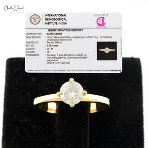 Anillo de compromiso de oro amarillo macizo de 14k con diamante blanco de corte redondo de 5mm engastado en punta, certificado por IGI, regalo de cumpleaños para esposa - Product Image 6