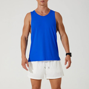 <b>Men's</b> Blue Sleeveless Tank Top O-Neck Solid Color Quick Dry Sporty Knitted <b>Vest</b> - Product Image 6