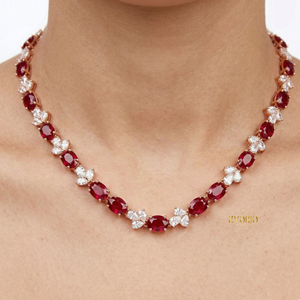 Luxury Natural <b>Ruby</b> Flower Freshwater Collar <b>Necklace</b> 925 Silver 18K Gold Plated Women's Jewelry Engagement Birthday Party - Product Image 1