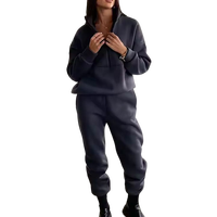 Survêtements en molleton avec logo personnalisé pour femmes ensemble jogging pull à capuche et pantalon de jogging deux pièces de haute qualité avec demi-fermeture éclair