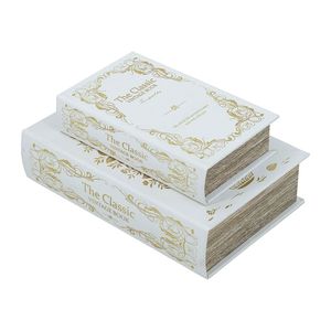 Set di 2 Scatole Decorative per Libri con Motivo Floreale Bianco e Oro, L 7x3x10.5" S 5x2x8.3", Contenitori per Oggetti - Product Image 4