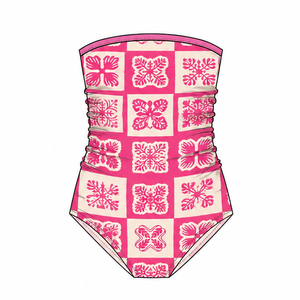 2026 One Piece Swimwear Tankinis Bandeau Checker board Floral Print High Waist Ruched Stretch Swimwear <b>Tankini</b> For <b>Women's</b> - Product Image 5