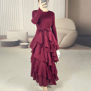 New Design Cake <b>Dress</b> Fold Solid Color Women Casual Lace <b>Dress</b> Plus Size <b>Elastic</b> Waistband Evening <b>Dress</b> - Product Image 6