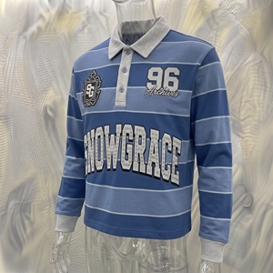 Chemise unisexe en jersey rayé à manches longues Snowgrace, col rabattu, coupe classique, polyester, toutes saisons - Product Image 3