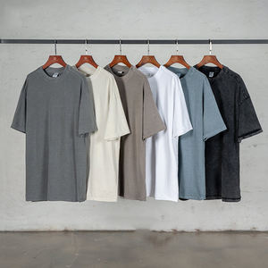 เสื้อยืดโอเวอร์ไซส์ผ้าถักสไตล์วินเทจเรียบง่าย พิมพ์ลายโลโก้ด้านหน้าตามสั่ง ผ้าฝ้าย 100% ซักแบบ Stone & Acid Wash คอกลม ระบายอากาศได้ดี - Product Image 3