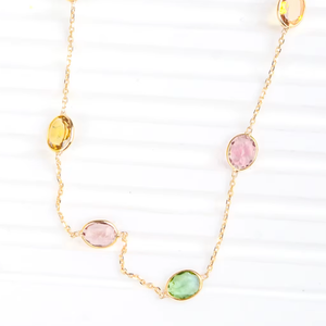 Collar de Turmalina Multicolor Geométrica Natural de Alta Calidad, Oro Amarillo Sólido de 18k, Hecho a Mano, para Mujer, Joyería para Regalo de Boda - Product Image 5