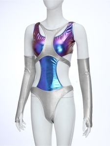 Womens Custom Swim <b>Shirt</b> Metallic Bodysuit With Long Gloves Leotard Swimwear Space Themed Cosplay <b>Swimming</b> Wearing Wholesale - Product Image 5