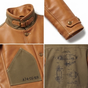 Manteau de voiture vintage surdimensionné pour homme en cuir de vachette, longueur 3/4, avec panneaux en toile recyclée, veste en cuir personnalisée OEM, vêtement d'extérieur - Product Image 4