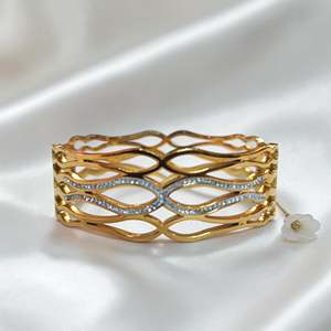 Elegante Brazalete con Patrón de Ondas en Tono Dorado, Joyería de Latón Moderna, Brazalete Sencillo y a la Moda, Joyería Clásica para Fiestas - Product Image 1