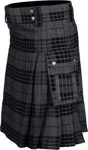 Kilt Utilitario de Tartán Verde y Azul para Hombre, de Acrílico/Lana, con Bolsillo Cargo y Correas Ajustables con Hebilla, de Clothing Empire - Product Image 3