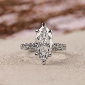 Anillo de Compromiso para Mujer con Diamante Cultivado en Laboratorio, Corte Marquesa, Halo Oculto, Oro de 10K, 14K, 18K, 1CT, 2CT, 3CT, 4CT, 5CT, Color D, VVS2, Certificado IGI - Product Image 1