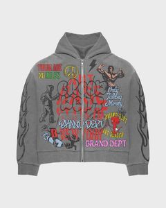 Ensemble de survêtement graphique gris crème de la marque Dept |   Sweat à capuche oversize et pantalon de jogging |   Ensemble assorti streetwear Flame Wrestler OEM - Product Image 2