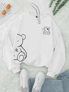 <b>Women</b> Hoodies New Quality Kawaii OK <b>Teddy</b> bear Printing Sweatshirts For <b>Women</b> Classic Retro Fashion Hoodies Fleece Warm Casual - Product Image 1