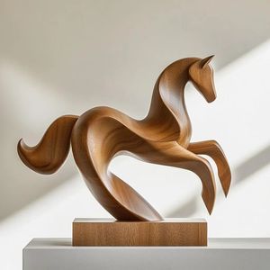 Statue de cheval en bois sculpté décorative pour centre de table, idéale pour la décoration de salons de luxe, bureaux et étagères - Product Image 3