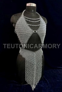 Women's Antique Modern Chainmail Mesh <b>Dress</b> <b>Silver</b>-Plated Steel Customized Logo for Renaissance Festival Costume Calvin - Product Image 2