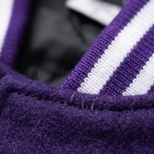 With Customization Product OEM ODM Casual Color Block With Embroidery <b>Purple</b> & White Loose Fit College Baseball <b>Varsity</b> <b>Jackets</b> - Product Image 5