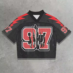 Camiseta de fútbol americano vintage unisex con estampado de jersey extragrande personalizado, estilo streetwear, camiseta extragrande de malla para hombre - Product Image 6