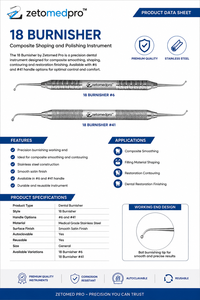เครื่องมือขัดและตกแต่งวัสดุคอมโพสิตสแตนเลส Dental 18 Burnisher สำหรับงานทันตกรรม OEM Zetomed Pro - Product Image 4
