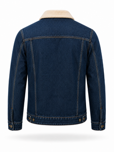 Chaqueta de Mezclilla Azul Oscuro para Hombre con Cuello de Borrego, Cierre de Botones, Corte Regular, Casual, Otoñal, Resistente al Viento, Ecológica, 100% Algodón - Product Image 2