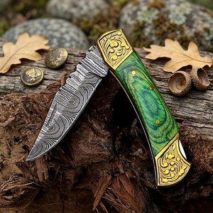 UA Supplies Industrial Grade Hand Forged Damascus Steel <b>Back</b> Lock Folding Knife Engraved Wood Handle <b>Drop</b> Point Hunting OEM - Product Image 2