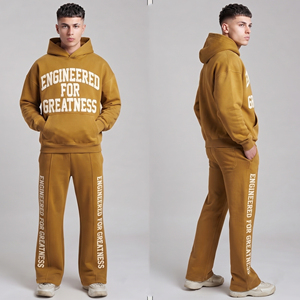 Vintage Flare Sweatpants And Hoodie <b>Set</b> Flare Oversize Distressed <b>Embroidery</b> Sweatpants <b>Set</b> Mens Winter 500gsm Fleece Flare Suit - Product Image 4