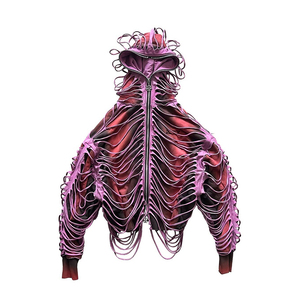 Veste à capuche de style punk pour homme, coupe ample, manches chauve-souris, design à volants, polyester tissé violet et rouge, manteau d'hiver - Product Image 5
